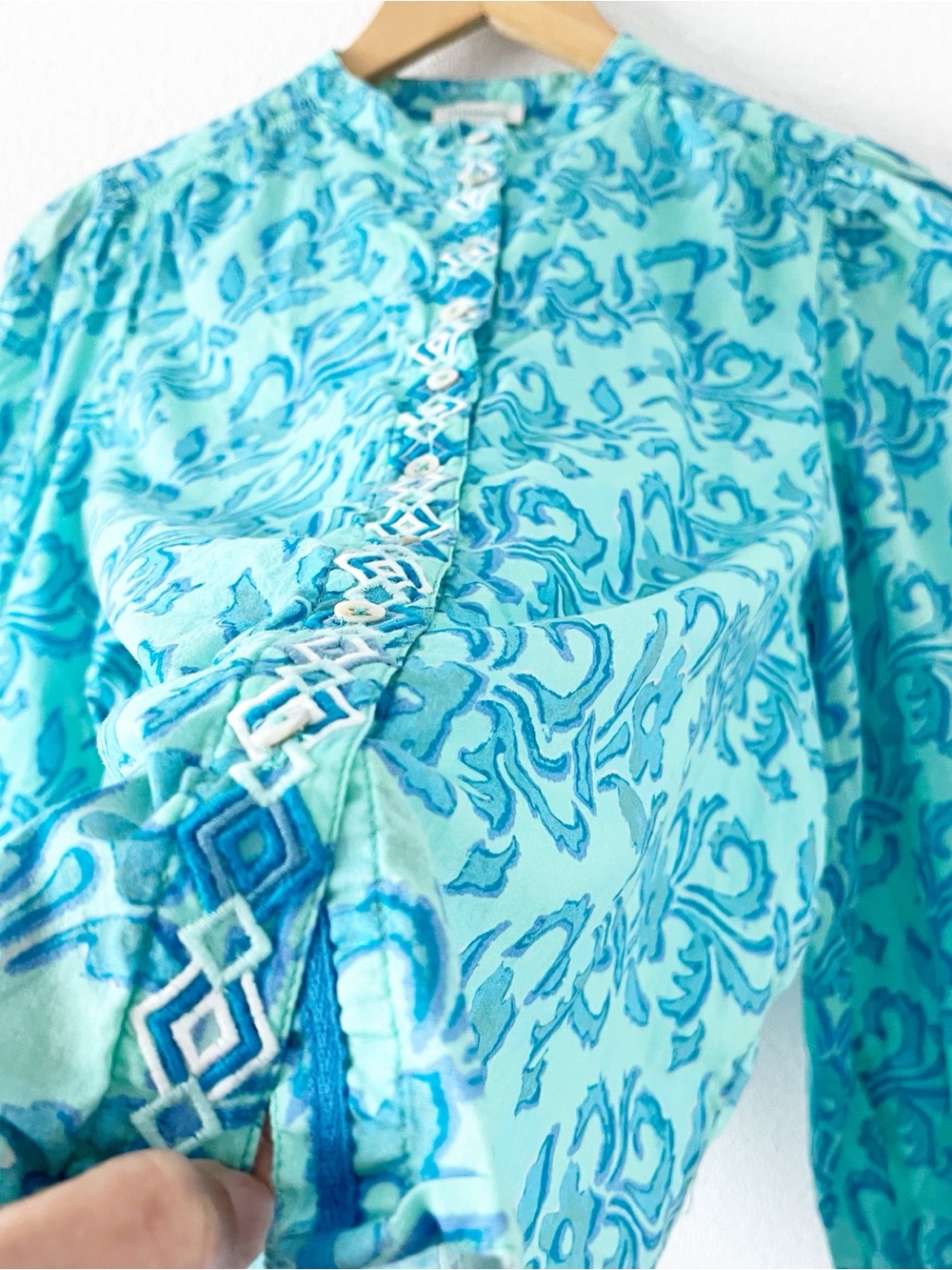 Sundance Faron Floral 100% Cotton Button Down Embroidered Balloon Sleeve Tunic - Picture 7 of 11